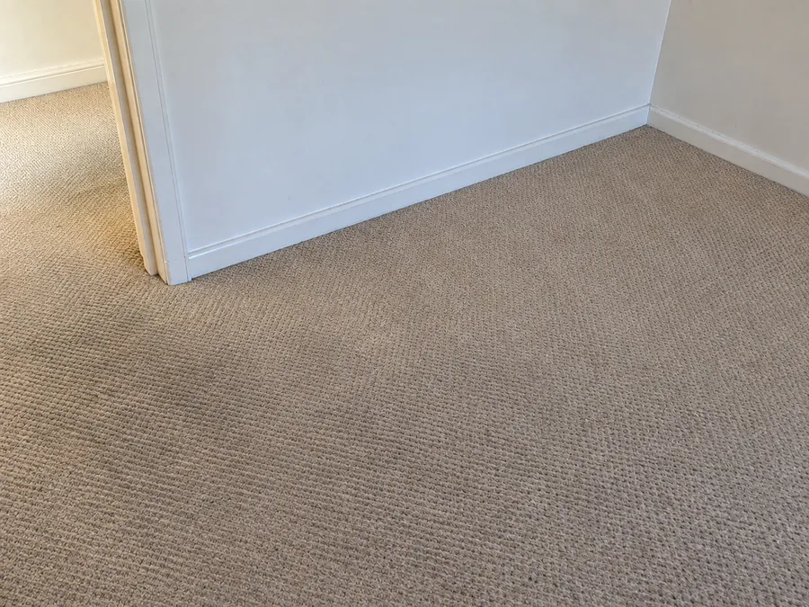 Freshly steam cleaned bedroom carpet after a professional bond clean