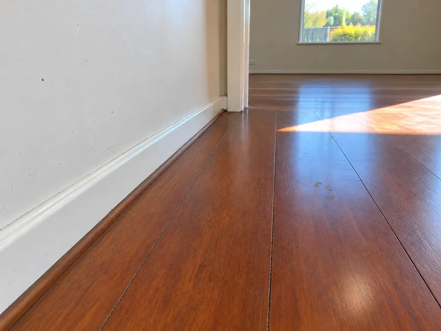 Clean jarrah floor and skirting after a Perth vacate clean