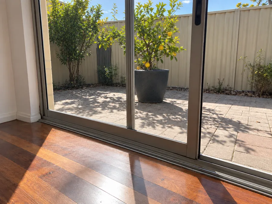 Clean sliding glass door and track after a Perth vacate clean